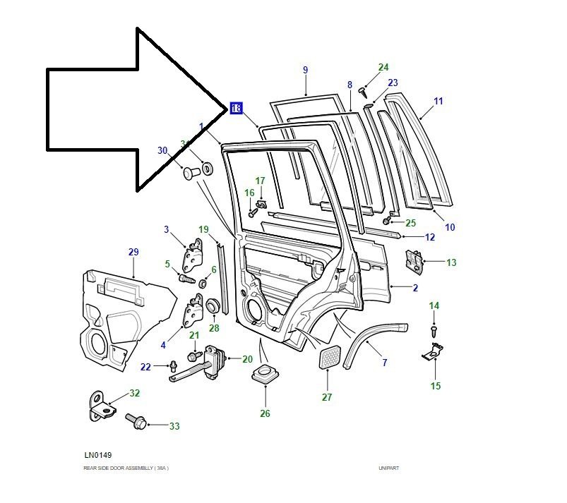 Range Rover P38 Sol Arka Kapı Cam Kanalı ALR6881
