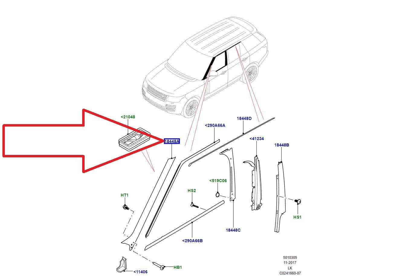 LR076494 A-Direk Kaplaması Dış Sağ Range Rover