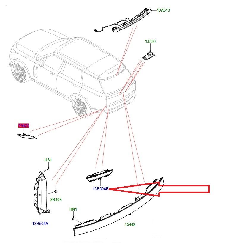 453123550 LR152299 Arka Tampon Lambası Sol Range Rover