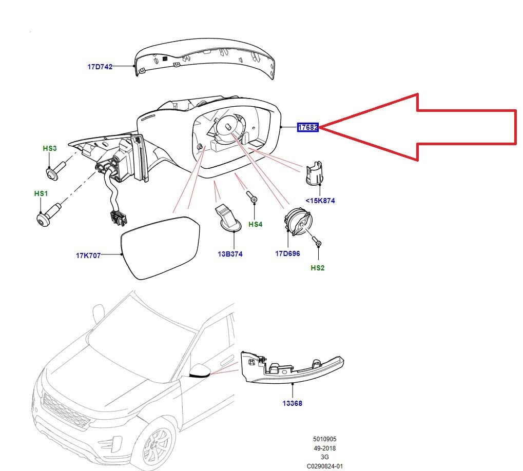 LR154924 Sol Ayna Kasası Range Rover Evoque