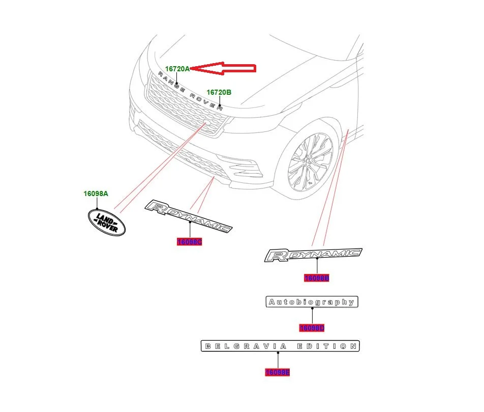 LR173870 LR147286 Motor Kaputu Yazısı RANGE Velar