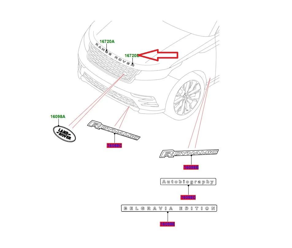 LR173871 LR147287 Motor Kaputu Yazısı ROVER Velar