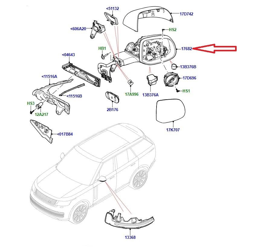 LR181953 LR152961 Sağ Dış Ayna Gövdesi Range Rover